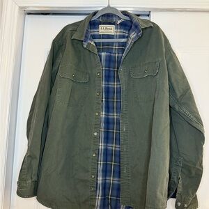 L.L. Bean Men's Olive Jacket with Blue Plaid Interior